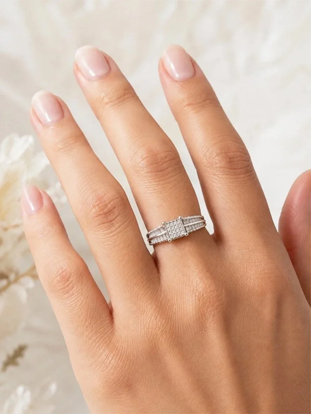 Genuine 1.10 Cts Diamonds Engagement Ring 14k White Gold